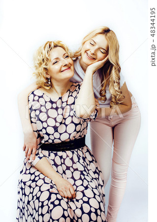 mother with daughter together posing happy smiling isolated on white background, lifestyle people 48344195