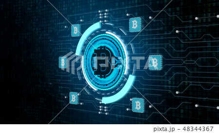 Bitcoin currency sign in digital cyberspace 48344367