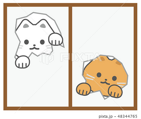 障子で遊ぶ猫のイラスト素材