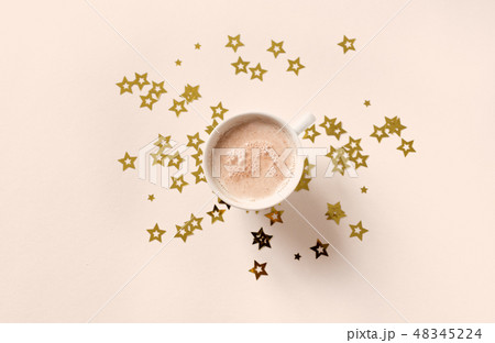 Coffee and stars on beige 48345224