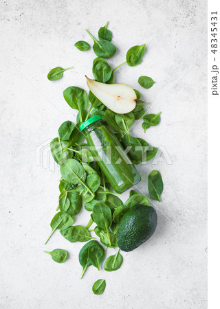 Green Smoothie Bottle with ingredients 48345431