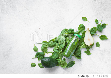 Green Smoothie Bottle with ingredients 48345480