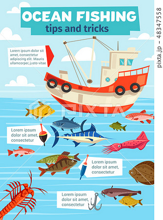 Sea fishery boat and fisherman fish catch 48347558