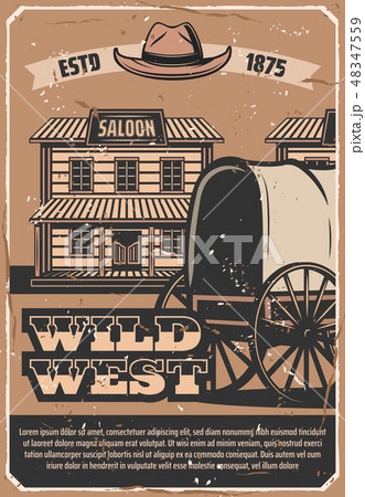Wild West western saloon and cowboy carriage 48347559