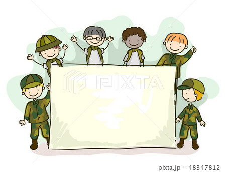 Stickman Kids Army Brat Board Illustrationのイラスト素材 48347812