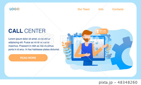 Man Wear Headset Call Center Service Male Worker 48348260