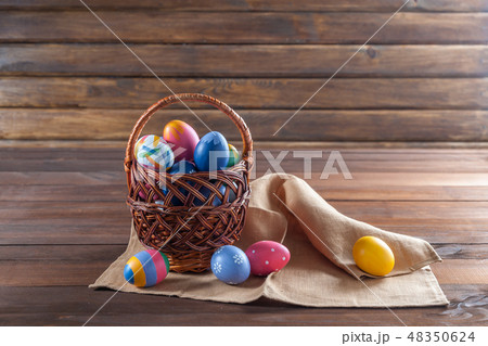 Easter background with painted eggs Easter background with painted eggs 48350624