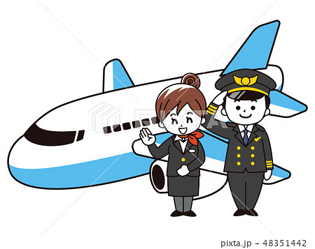 Airplane And Pilot Men And Ca Women Stock Illustration