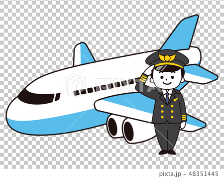 飛行機とパイロットの男性のイラスト素材