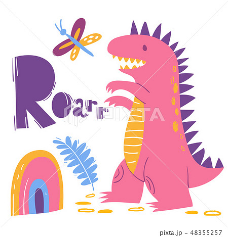 Cool dino poster with funny dinosaur and roar 48355257