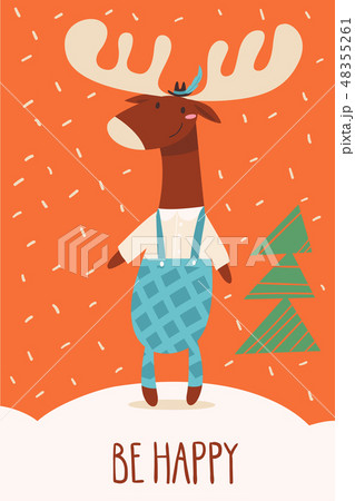 Vector card with cute forest animals elk Vector card with cute forest animals elk 48355261