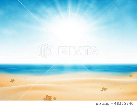 Summer beach view of sun burst with blue sky. 48355546