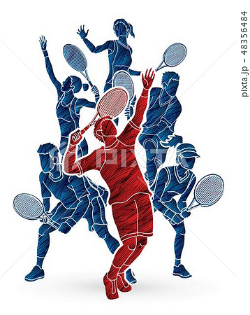 Tennis Players Men And Women Action Graphic のイラスト素材