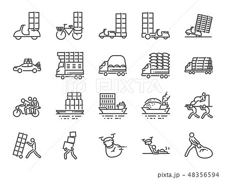 Overweight transport line icon set. Overweight transport line icon set. 48356594