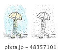 Man with umbrella in rain, watercolor artwork 48357101
