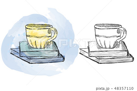 Watercolor cup on books drawing 48357110