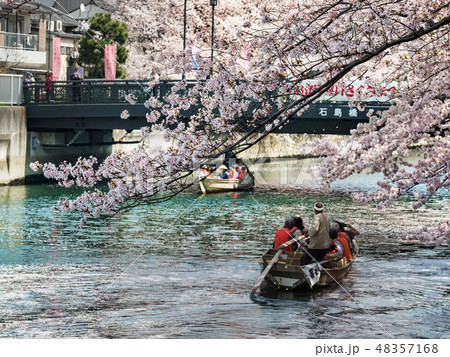大横川の桜と和船と石島橋(東京江東区) 48357168