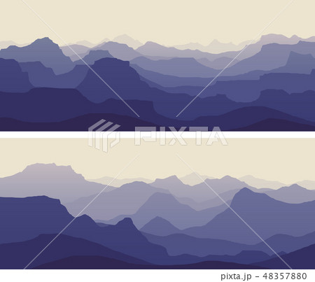 Morning misty rocky low mountains. Morning misty rocky low mountains. 48357880