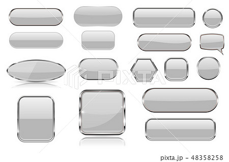 White glass buttons. Collection of 3d icons with and without chrome frame White glass buttons. Collection of 3d icons with and without chrome frame 48358258