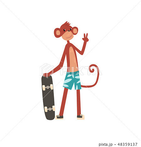Monkey With Skateboard Funny Animal Character のイラスト素材