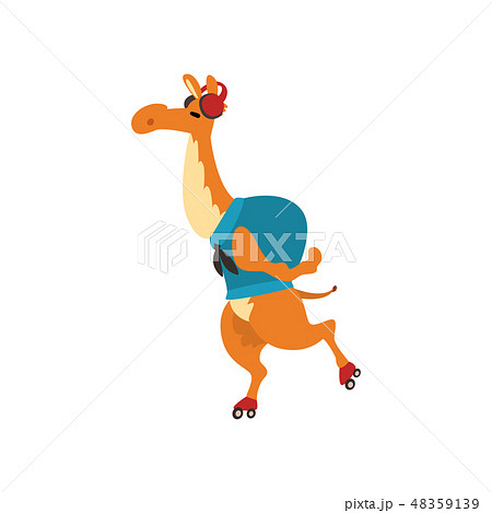 Camel Travelling with Backpack, Funny Animal Having Hiking Adventure Travel Vector Illustration 48359139