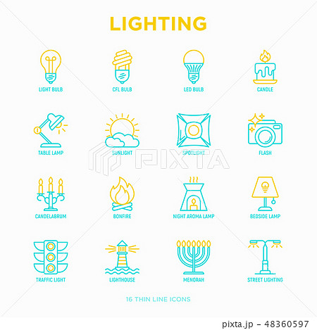 Lighting thin line icons set Lighting thin line icons set 48360597