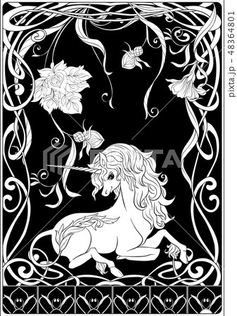 Unicorn and fantastic vintage flowers. 48364801
