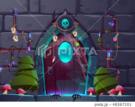 Game background with magic doors cartoon vector 48367201