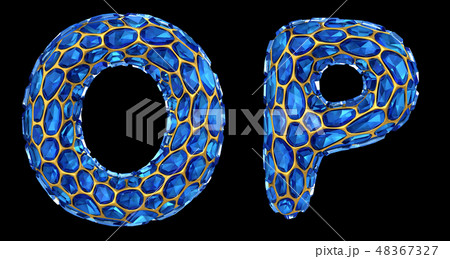 Letter set O, P made of realistic 3d render blue diamond. Collection of Diamond alphabet Letter set O, P made of realistic 3d render blue diamond. Collection of Diamond alphabet 48367327