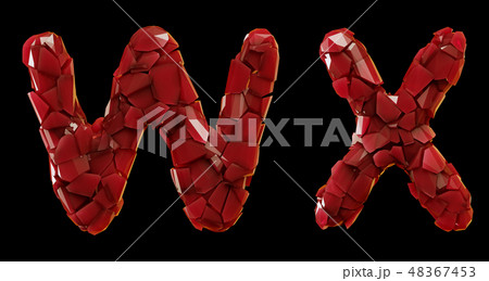 Red plastic set W, X made of 3d render plastic shards red color. 48367453