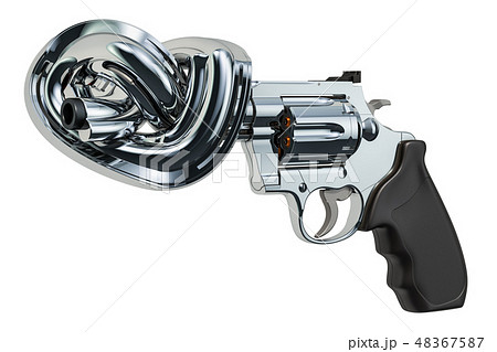 Revolver tied in a knot, 3D rendering 48367587