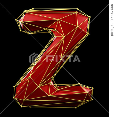 Capital latin letter Z in low poly style red and gold color isolated on black background. 3d 48367666