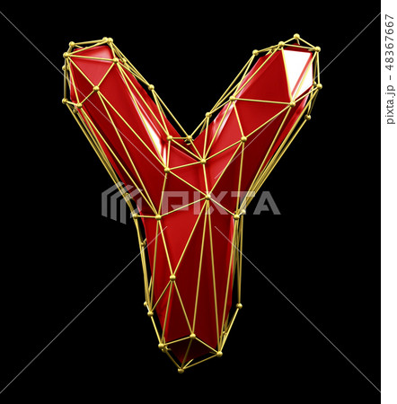 Capital latin letter Y in low poly style red and gold color isolated on black background. 3d 48367667