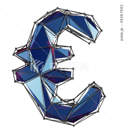 Euro sign made in low poly style blue color isolated on white background. 48367692