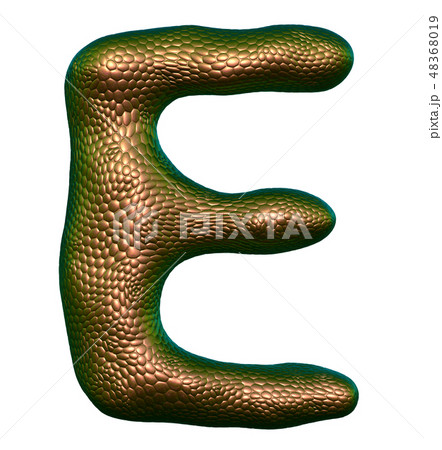 Letter E made of natural gold snake skin texture isolated on white. 48368019