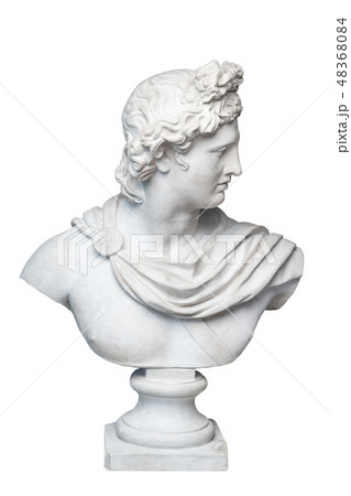 God Apollo bust sculpture. Ancient Greek god of Sun and Poetry Plaster copy of a marble statue God Apollo bust sculpture. Ancient Greek god of Sun and Poetry Plaster copy of a marble statue 48368084