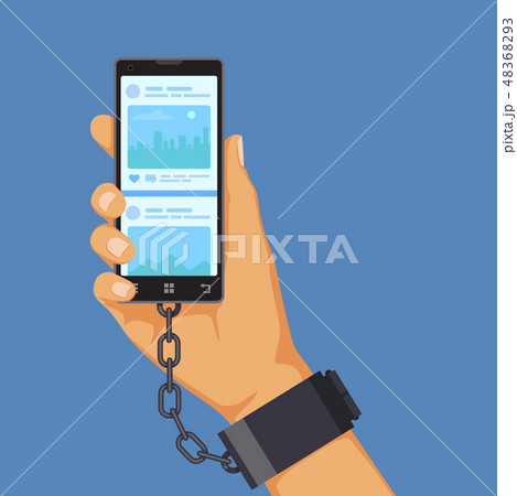 Gadgets addiction concept, hand shackled to smartphone 48368293
