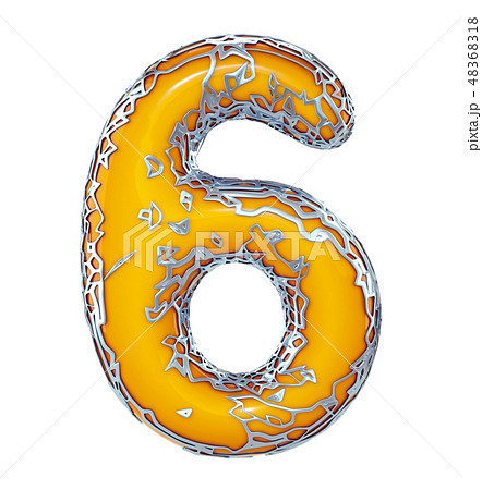 Number six 6 made of golden shining metallic with yellow paint isolated on white 3d 48368318