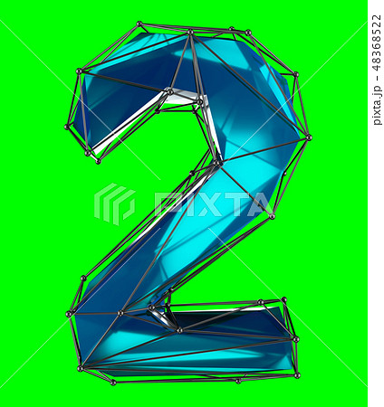 Number 2 two in low poly style blue color isolated on green background. 3d Number 2 two in low poly style blue color isolated on green background. 3d 48368522
