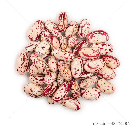 variegated kidney bean isolated on white background. Top view. Flat lay variegated kidney bean isolated on white background. Top view. Flat lay 48370304