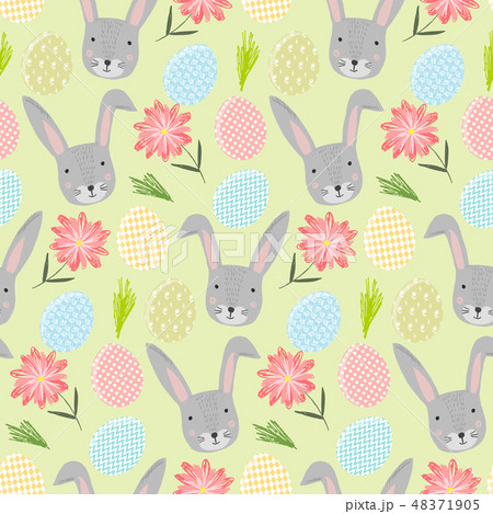 Cute cartoon pattern with rabbits, eggs and flower 48371905