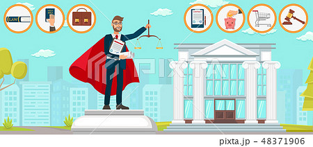 Lawyer Superman Law Firm Monument Vector Flat. 48371906