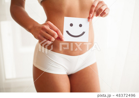 Beautiful slim body of woman in white underwear, isolated 22129887 PNG
