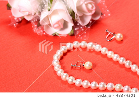 パールのネックレスとイヤリング 48374301