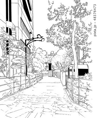 漫画風ペン画イラスト 繁華街のイラスト素材 [48376473] - PIXTA
