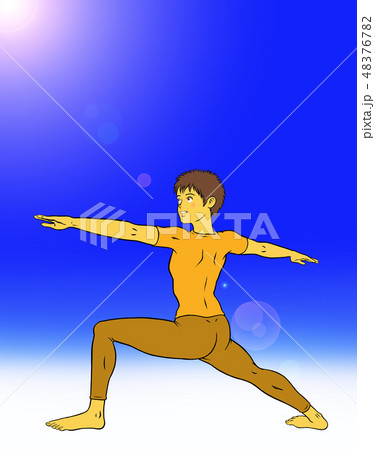 ヨガフィットネスをする若い男性（青空） 48376782