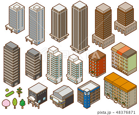 いろいろな建物の立体イラスト 48376871