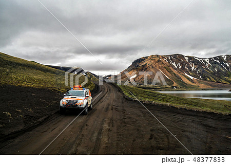 4WD car travel off road in Landmannalaugar Iceland 4WD car travel off road in Landmannalaugar Iceland 48377833