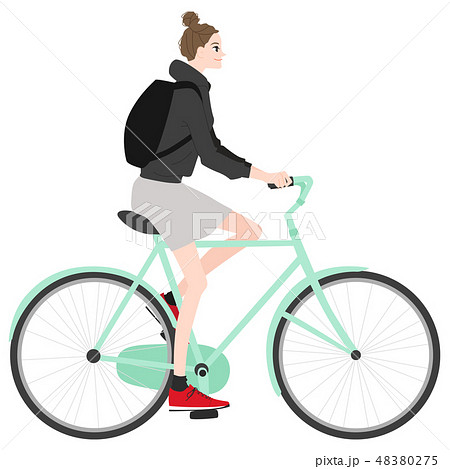 若い女性のイラスト 自転車に乗っている健康的な若い女性 のイラスト素材
