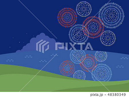 背景素材 夏風景 海と花火 1のイラスト素材